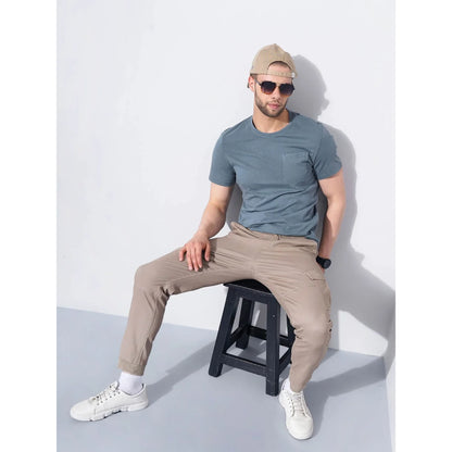 Cream Solid Cotton T-shirt