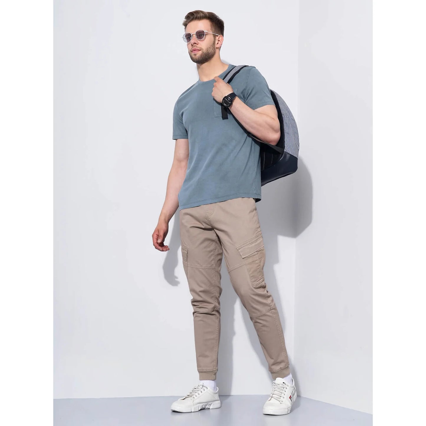 Cream Solid Cotton T-shirt