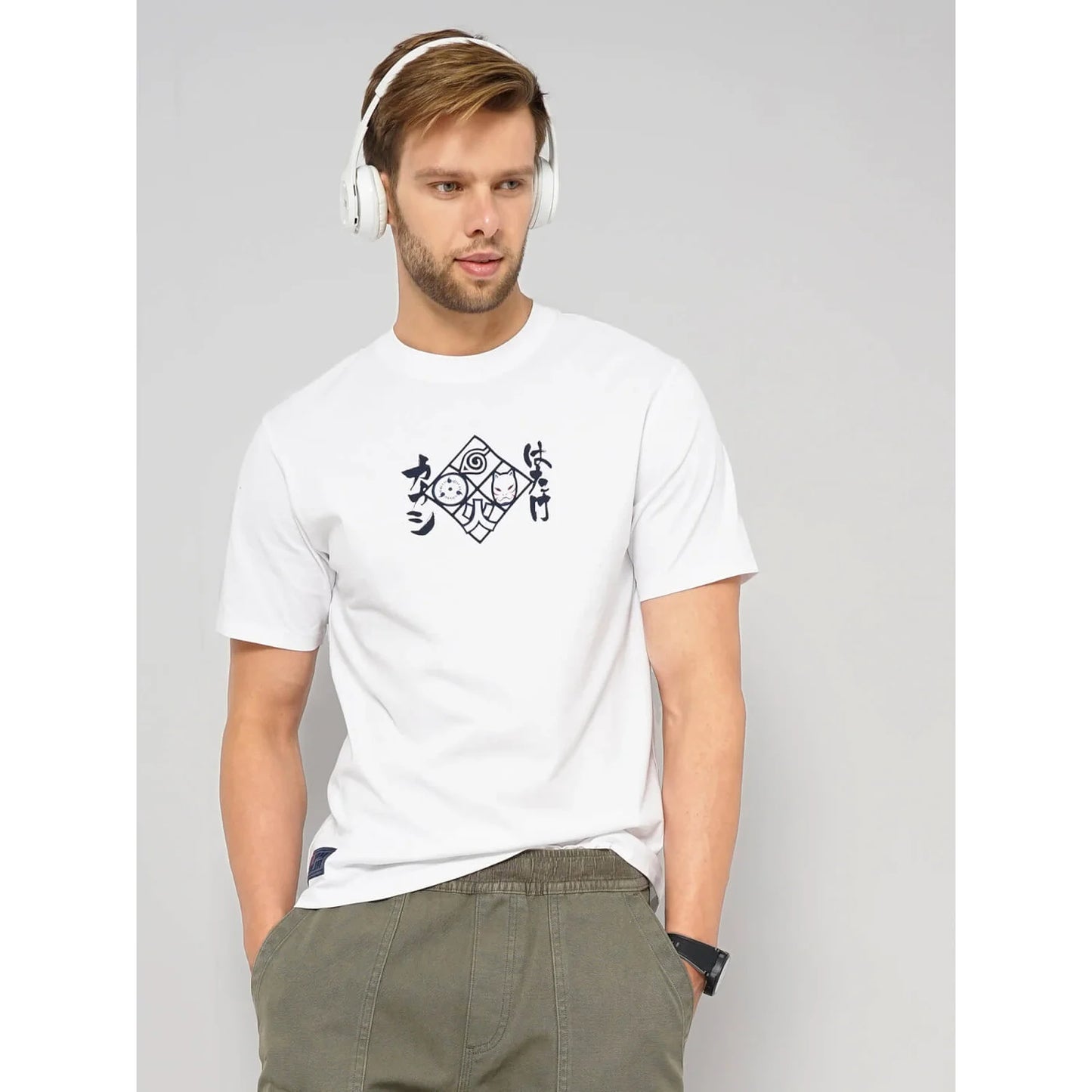 Naruto - White Printed Cotton T-shirt