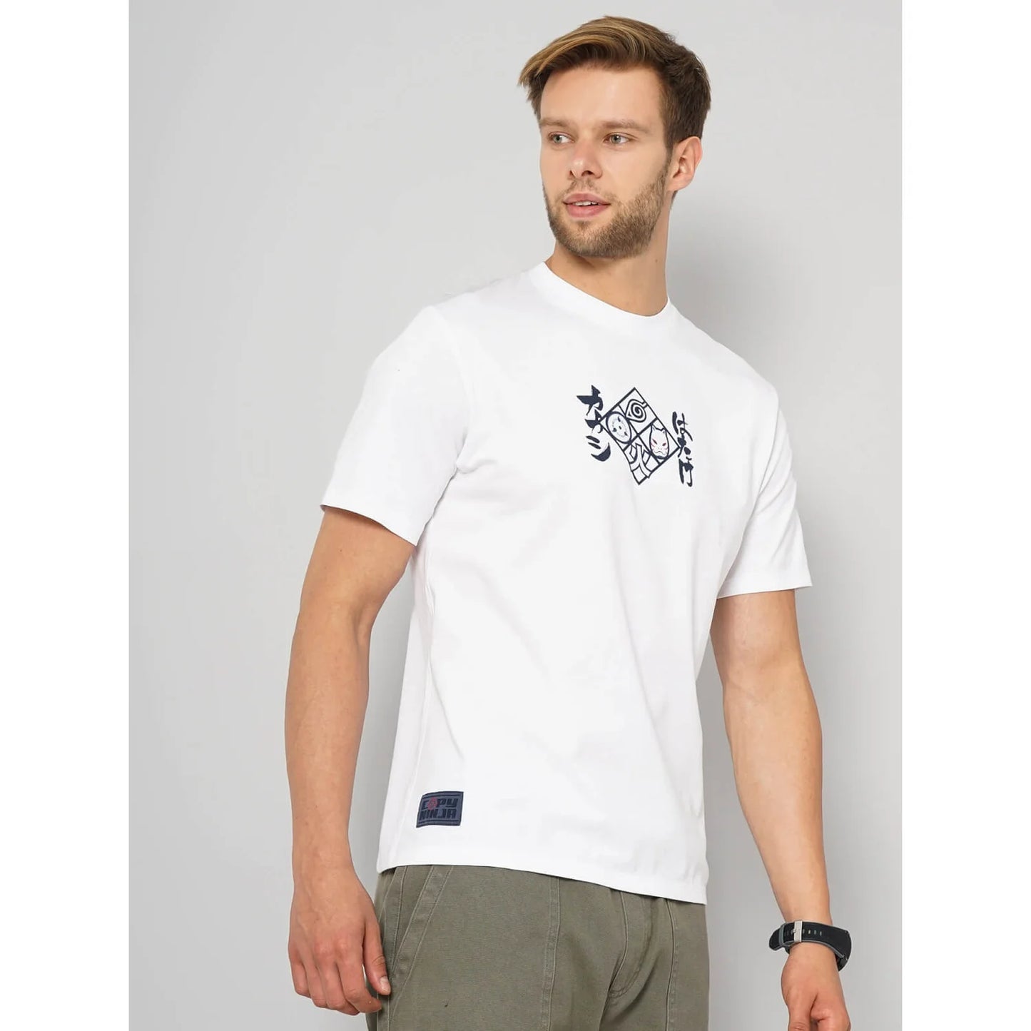 Naruto - White Printed Cotton T-shirt