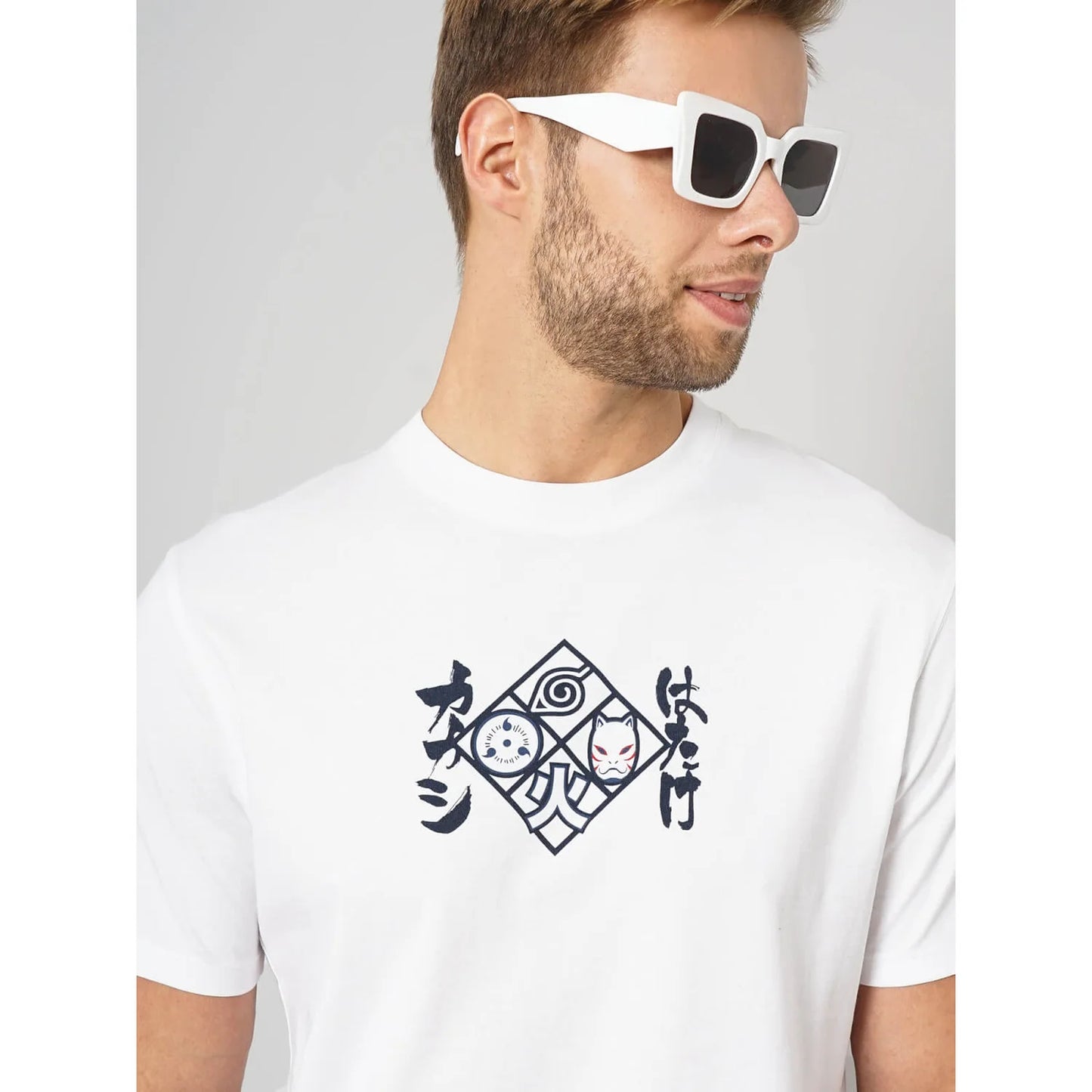 Naruto - White Printed Cotton T-shirt