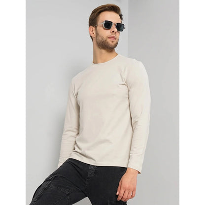 Cream Solid Cotton T-shirt