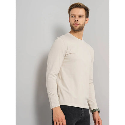 Cream Solid Cotton T-shirt