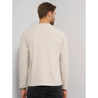 Cream Solid Cotton T-shirt