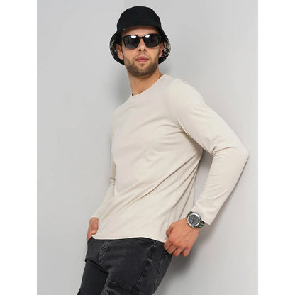 Cream Solid Cotton T-shirt