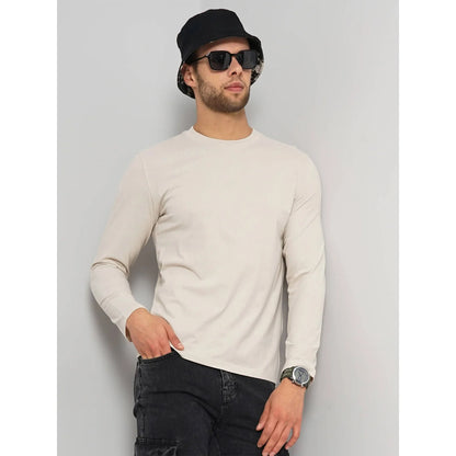 Cream Solid Cotton T-shirt