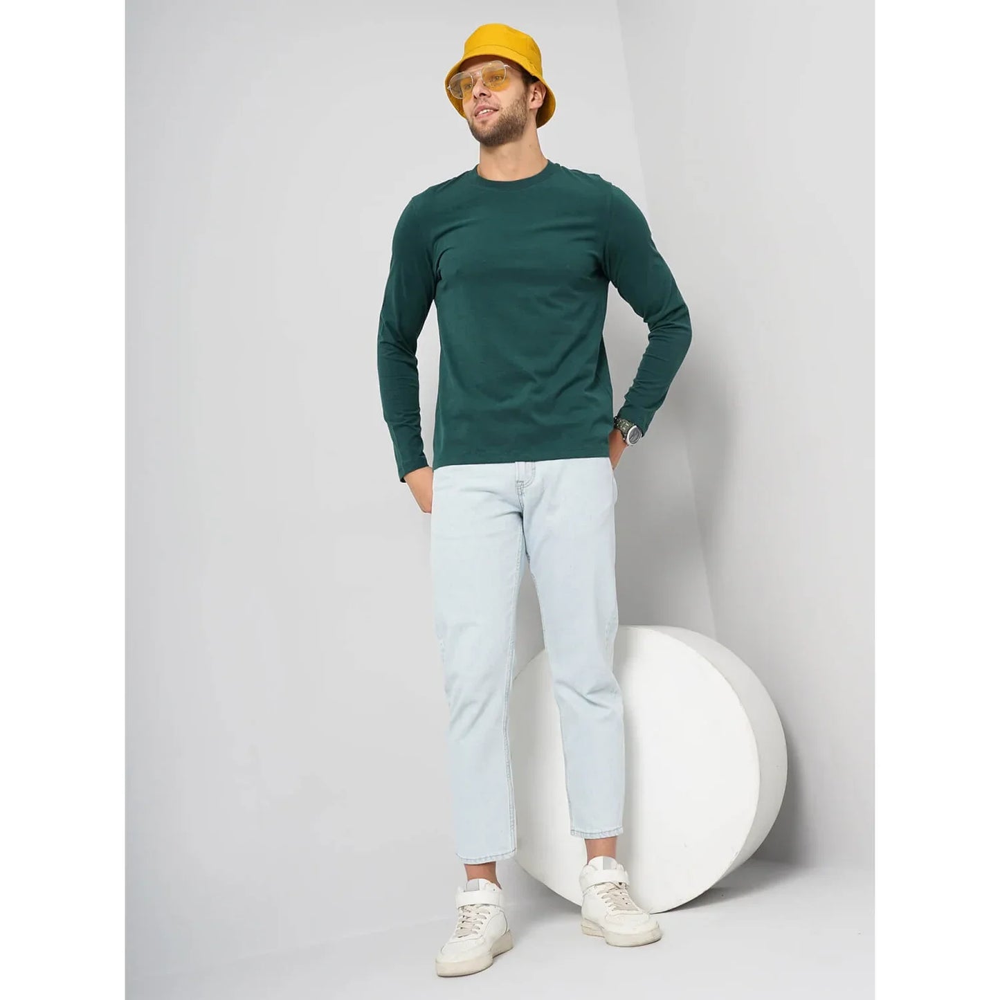 Teal Solid Cotton T-Shirt