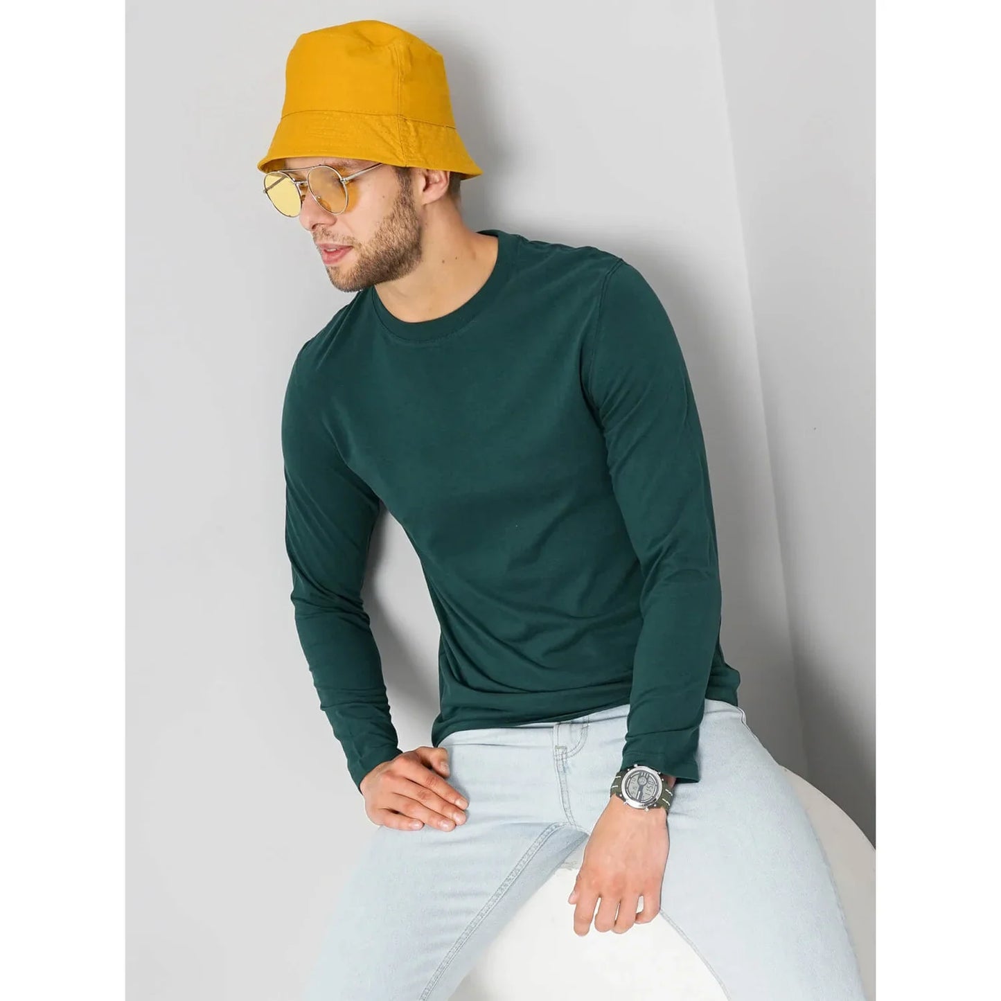 Teal Solid Cotton T-Shirt