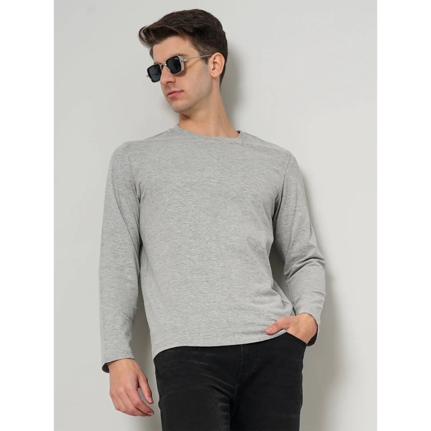 Grey Solid Cotton T-Shirt