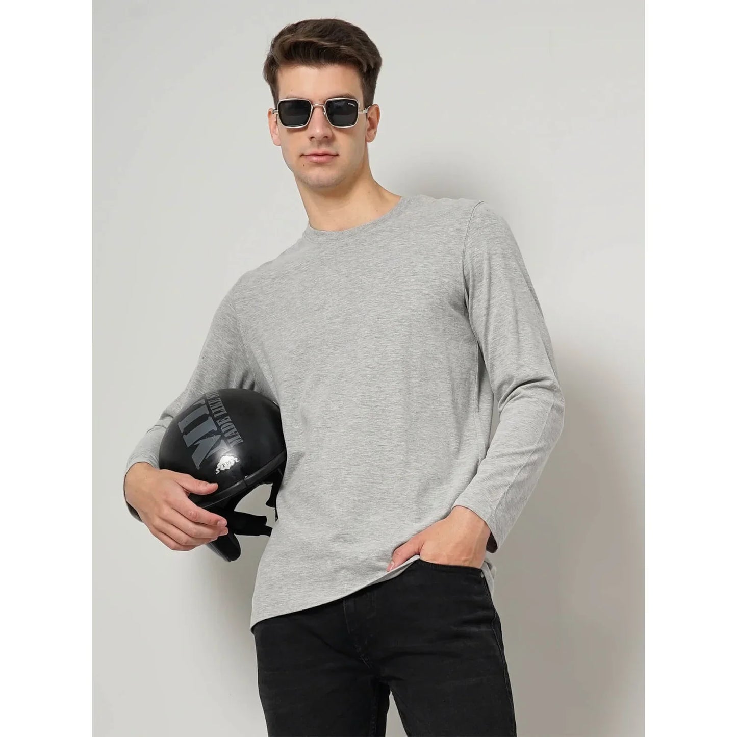 Grey Solid Cotton T-Shirt