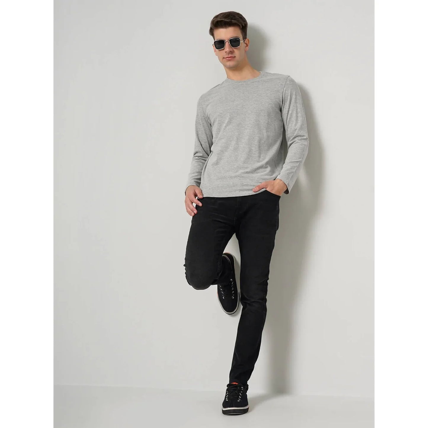 Grey Solid Cotton T-Shirt