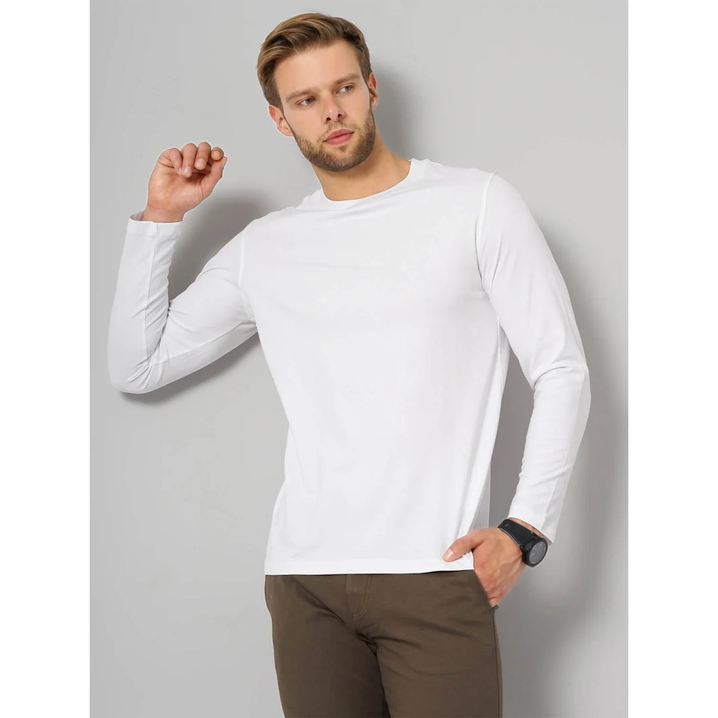 Cream Solid Cotton T-shirt