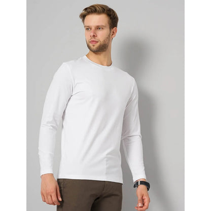 Cream Solid Cotton T-shirt