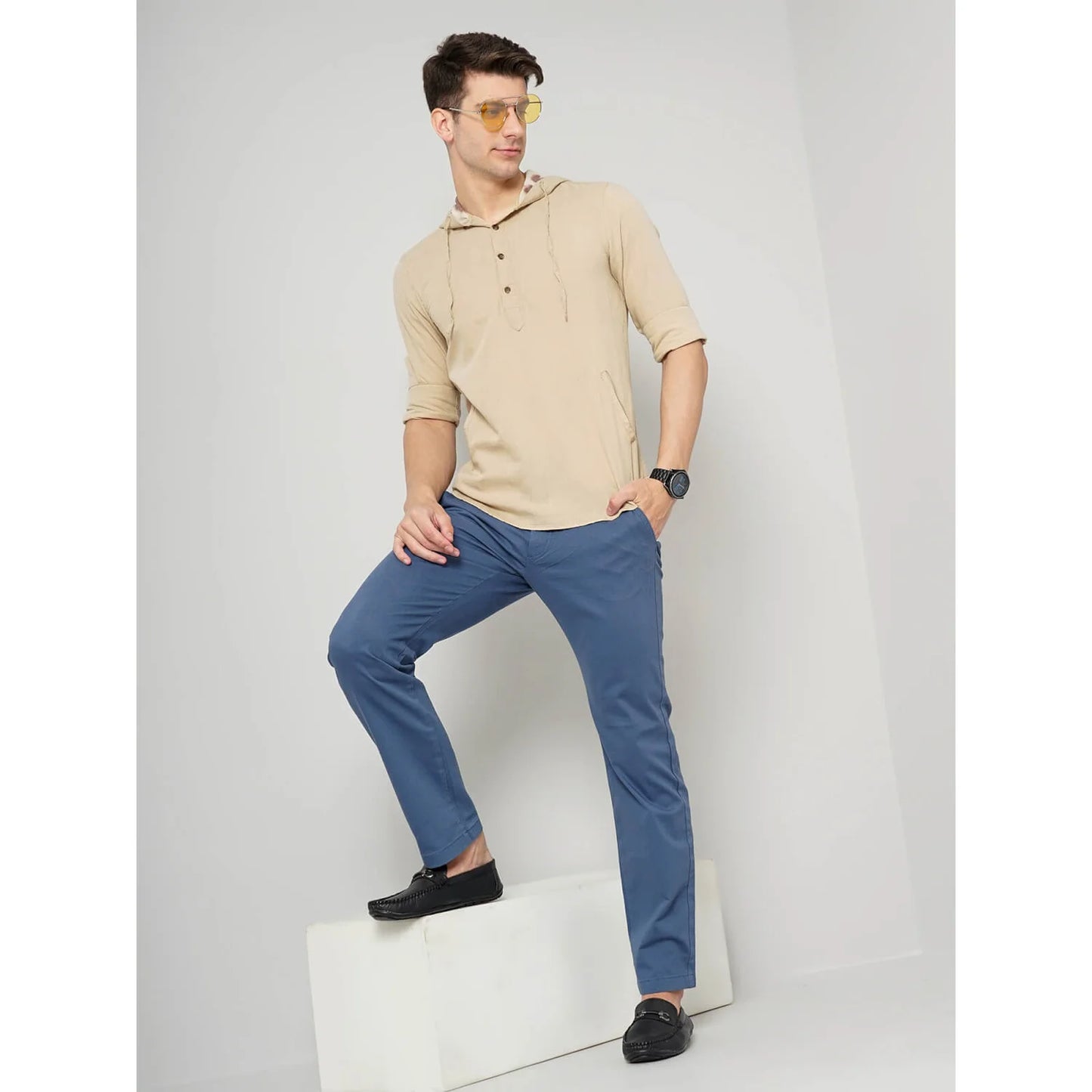 Cream Solid Linen-Blend Shirt