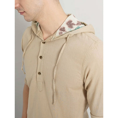 Cream Solid Linen-Blend Shirt