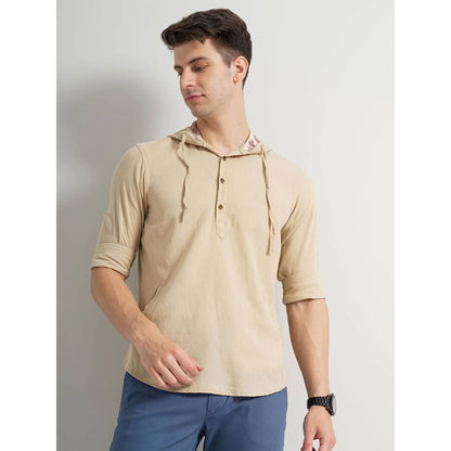 Cream Solid Linen-Blend Shirt