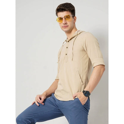 Cream Solid Linen-Blend Shirt