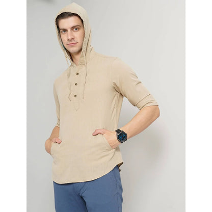 Cream Solid Linen-Blend Shirt