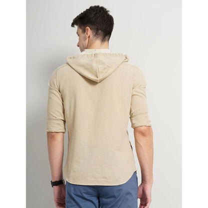 Cream Solid Linen-Blend Shirt