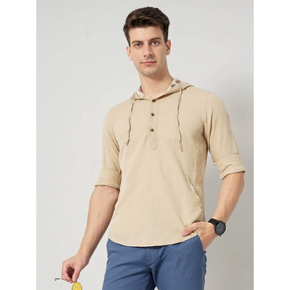 Cream Solid Linen-Blend Shirt