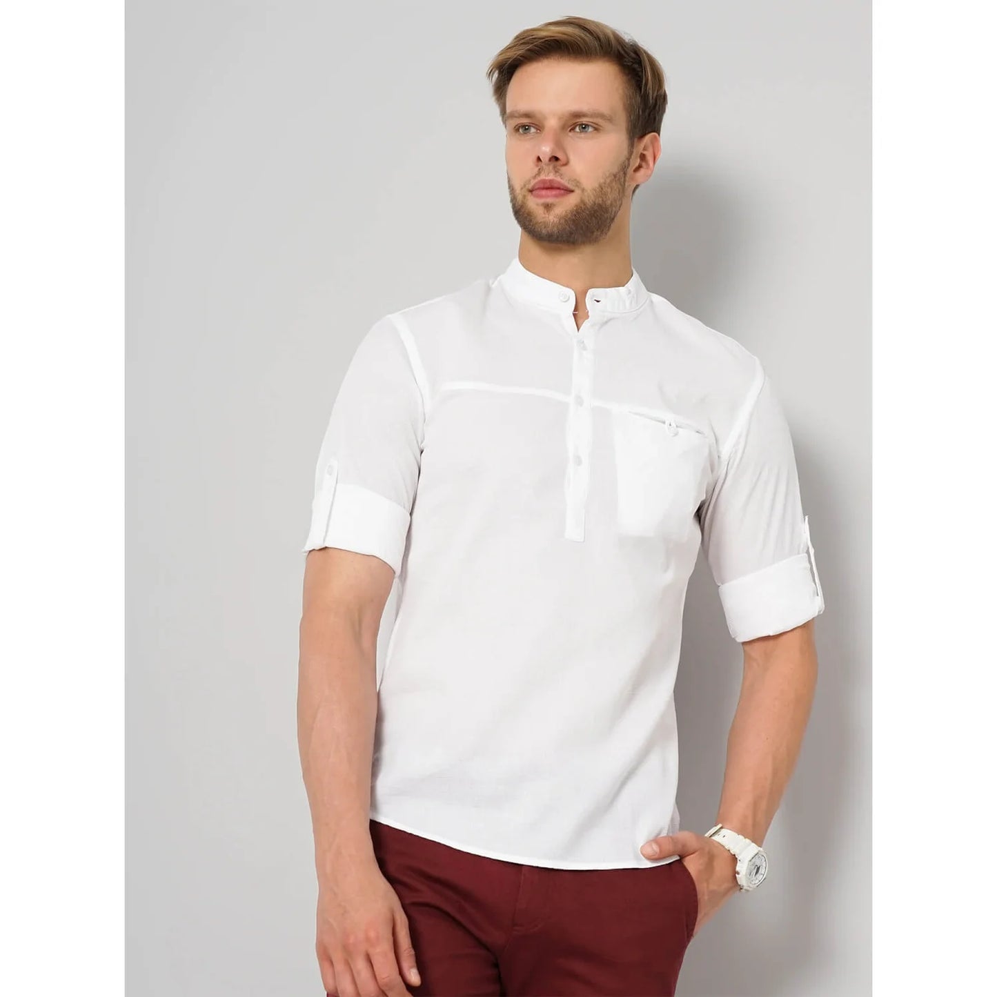 Cream Solid Cotton Shirt