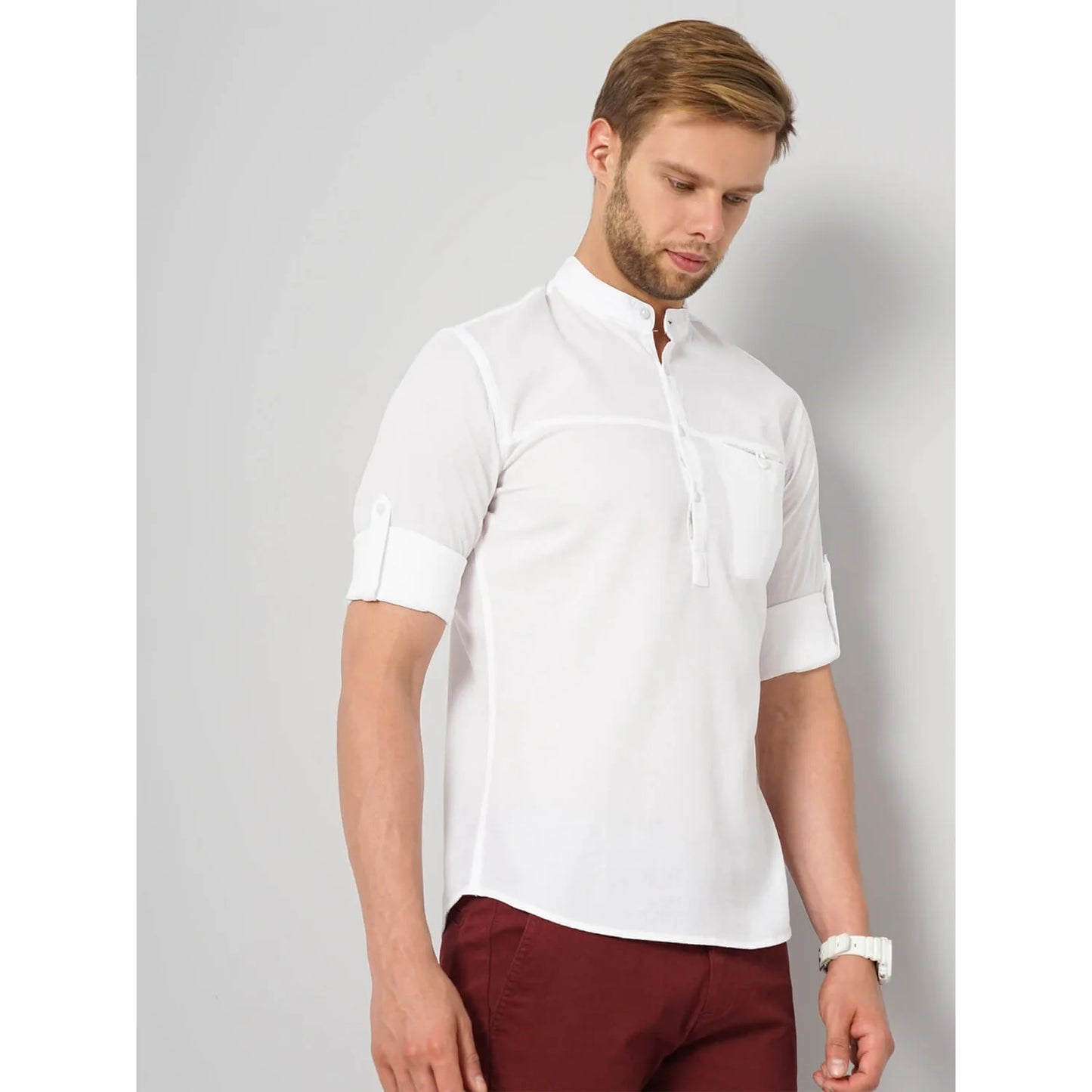 Cream Solid Cotton Shirt