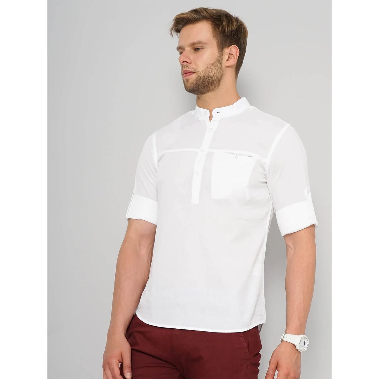 Cream Solid Cotton Shirt