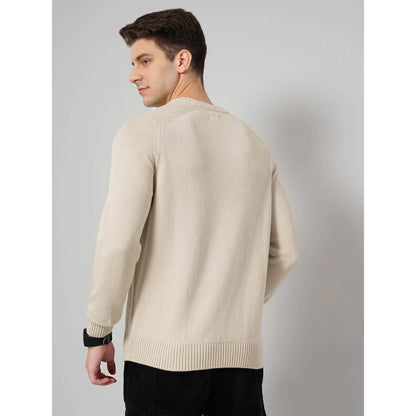 Cream Solid Cotton Sweater