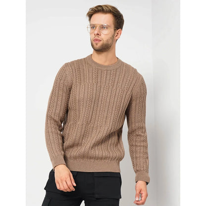 Beige Solid Cotton Blend Sweater