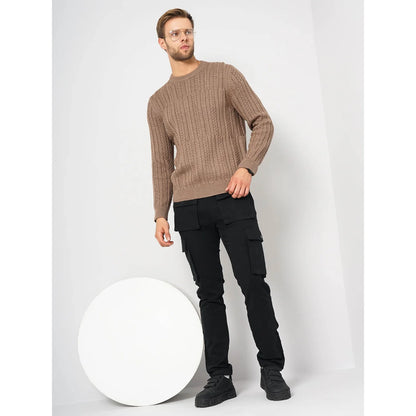 Beige Solid Cotton Blend Sweater