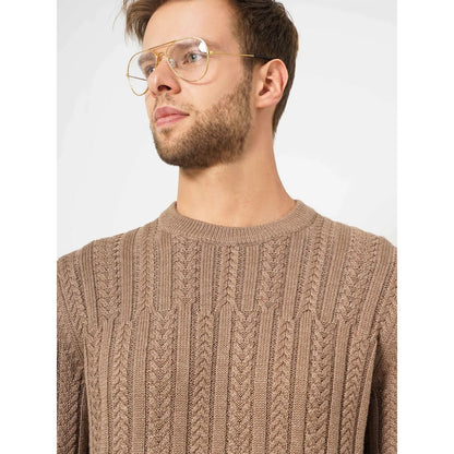 Beige Solid Cotton Blend Sweater