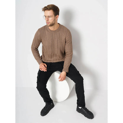 Beige Solid Cotton Blend Sweater