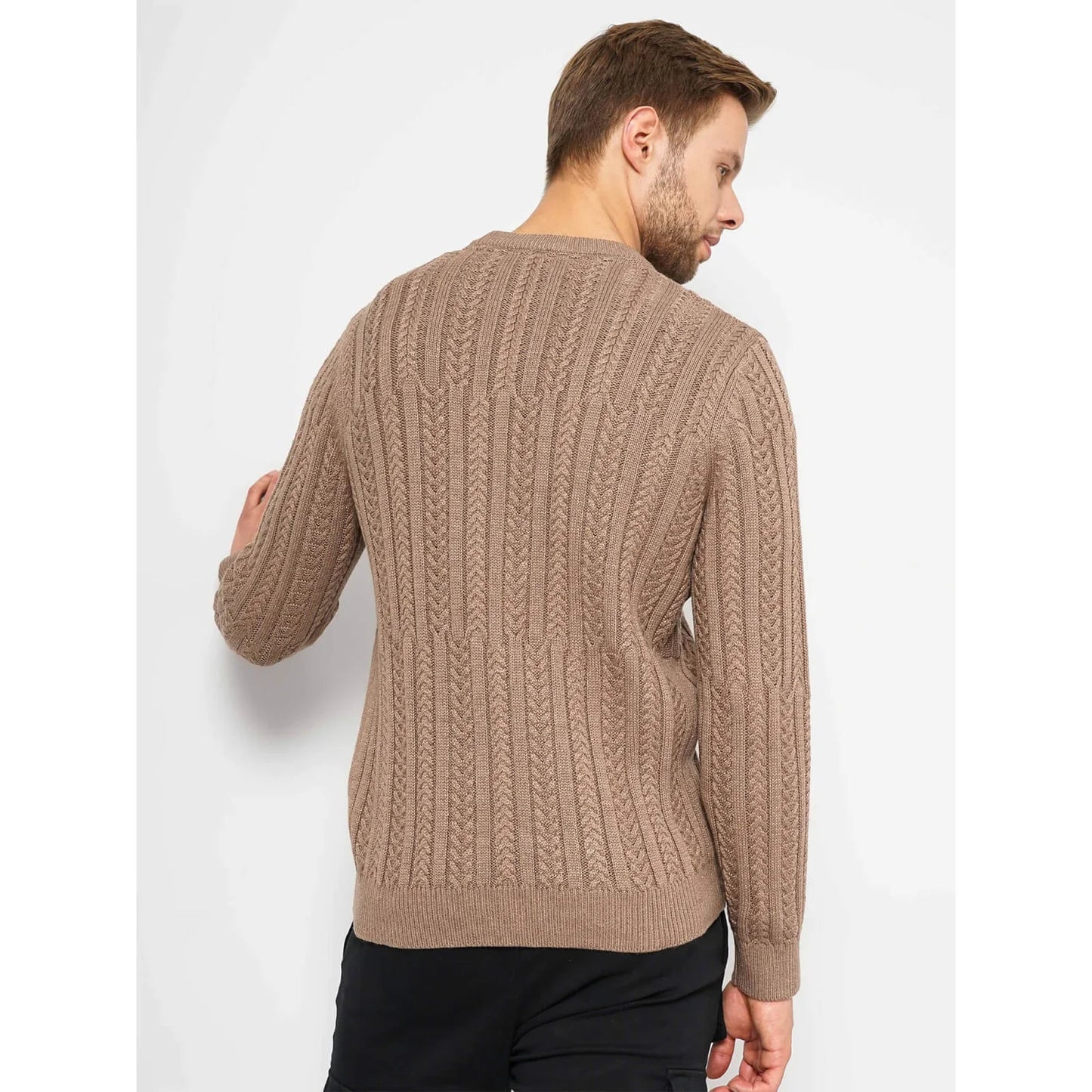 Beige Solid Cotton Blend Sweater