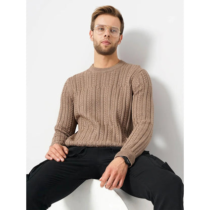 Beige Solid Cotton Blend Sweater