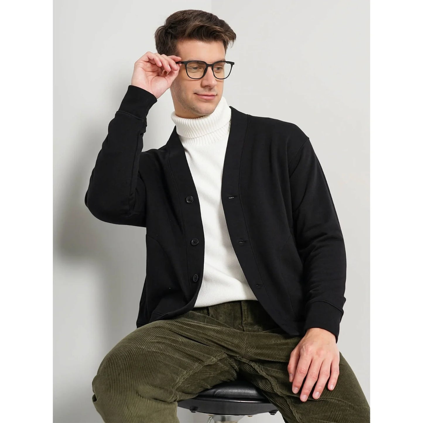 Black Solid Cotton Blend Sweatshirt