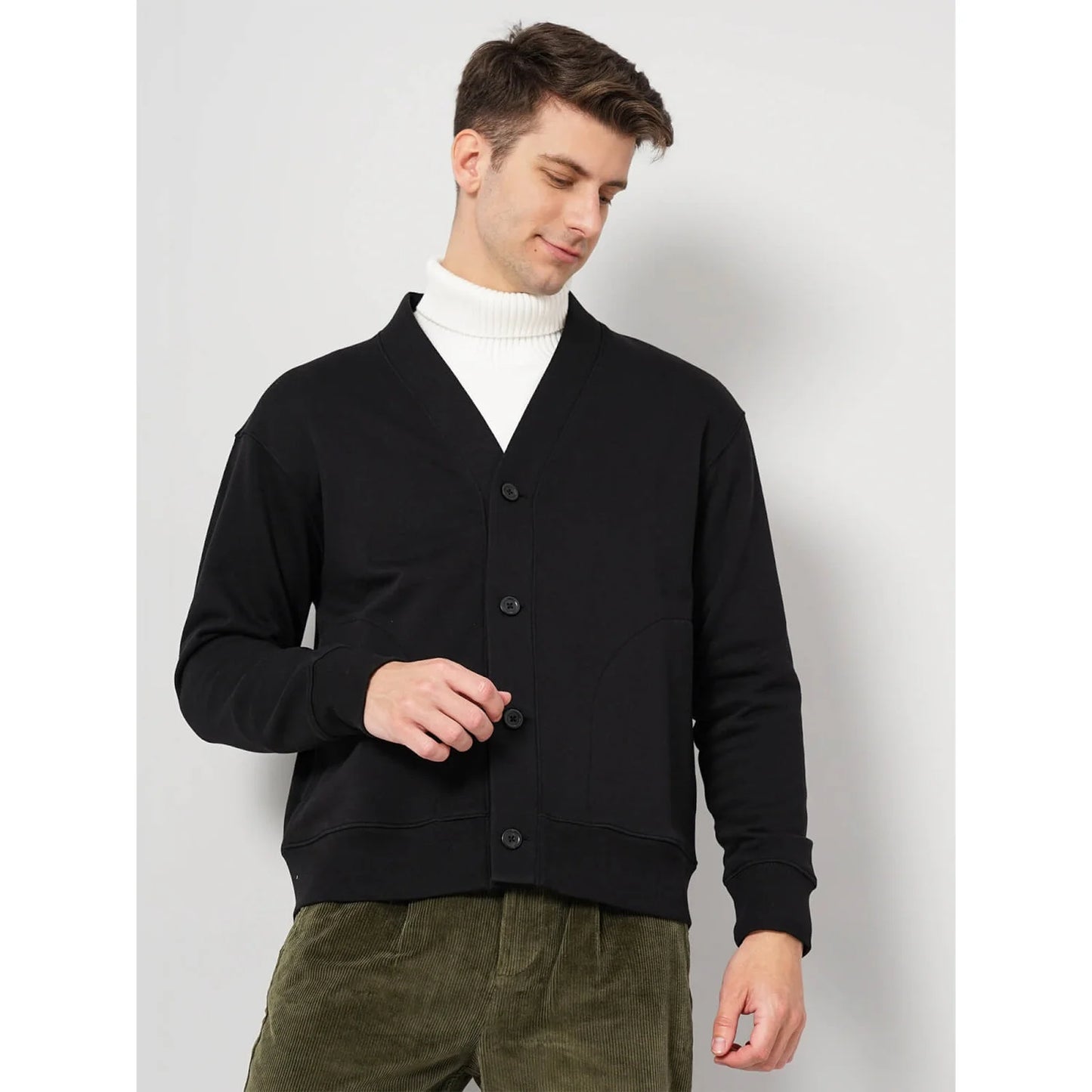 Black Solid Cotton Blend Sweatshirt