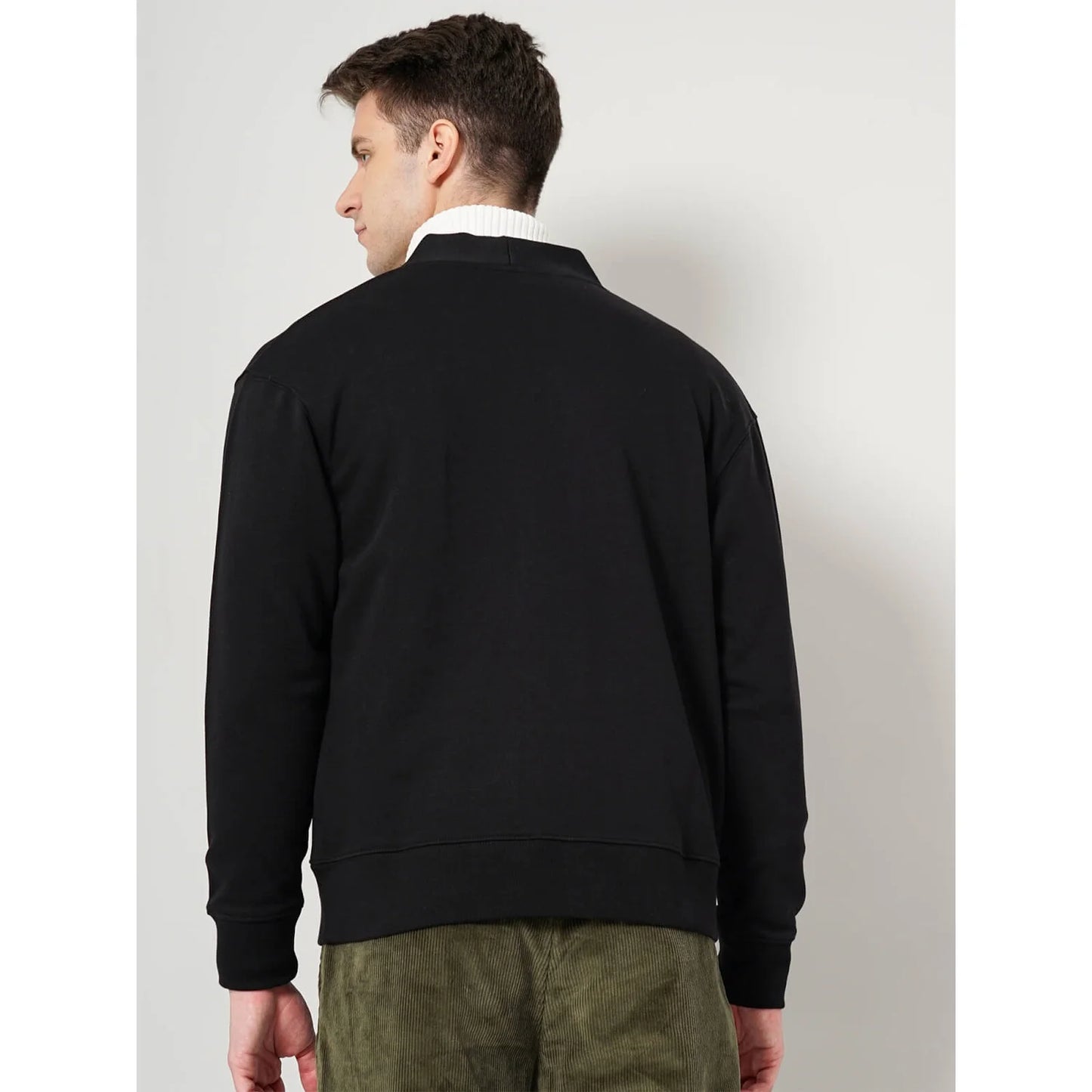 Black Solid Cotton Blend Sweatshirt