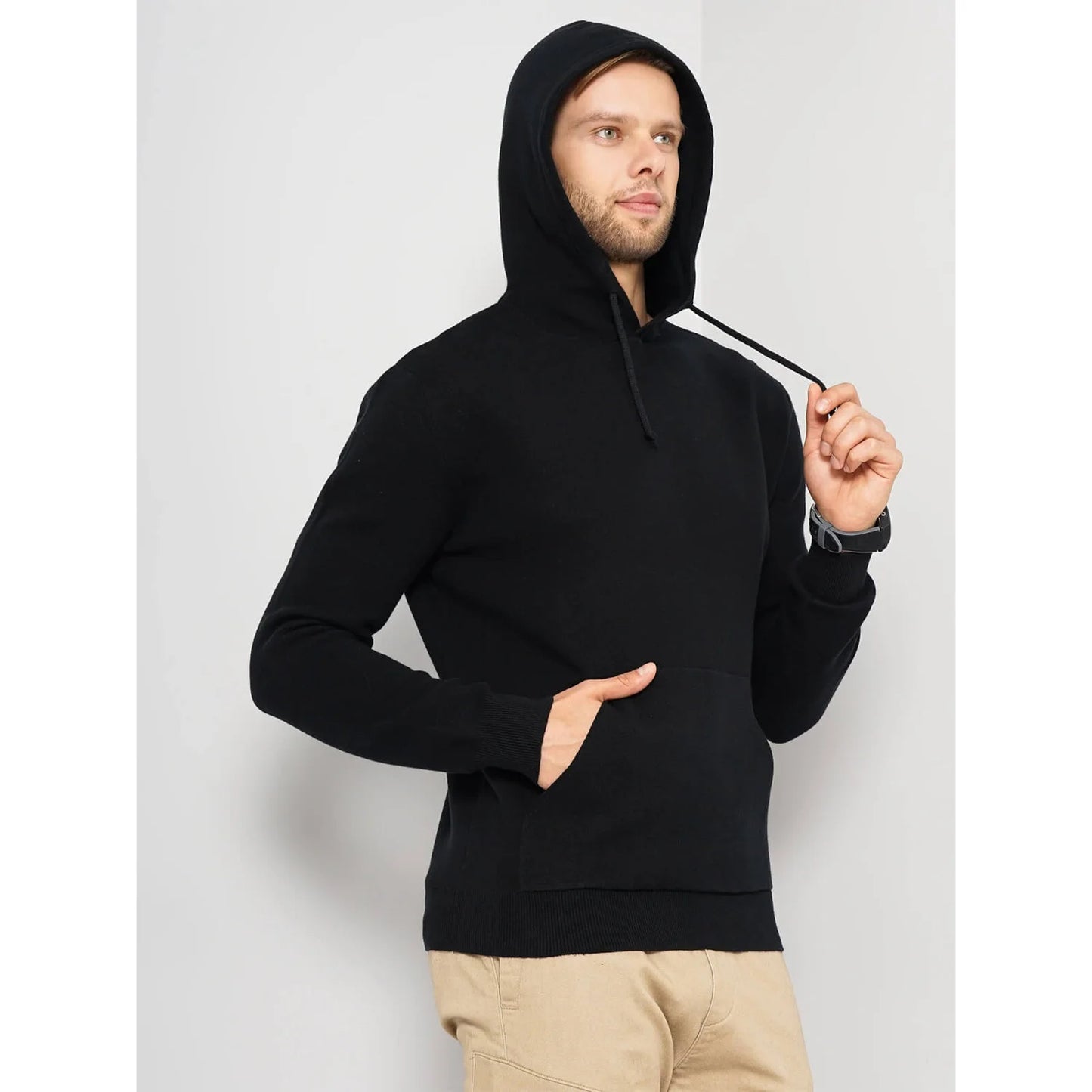 Black Solid Cotton Blend Sweater