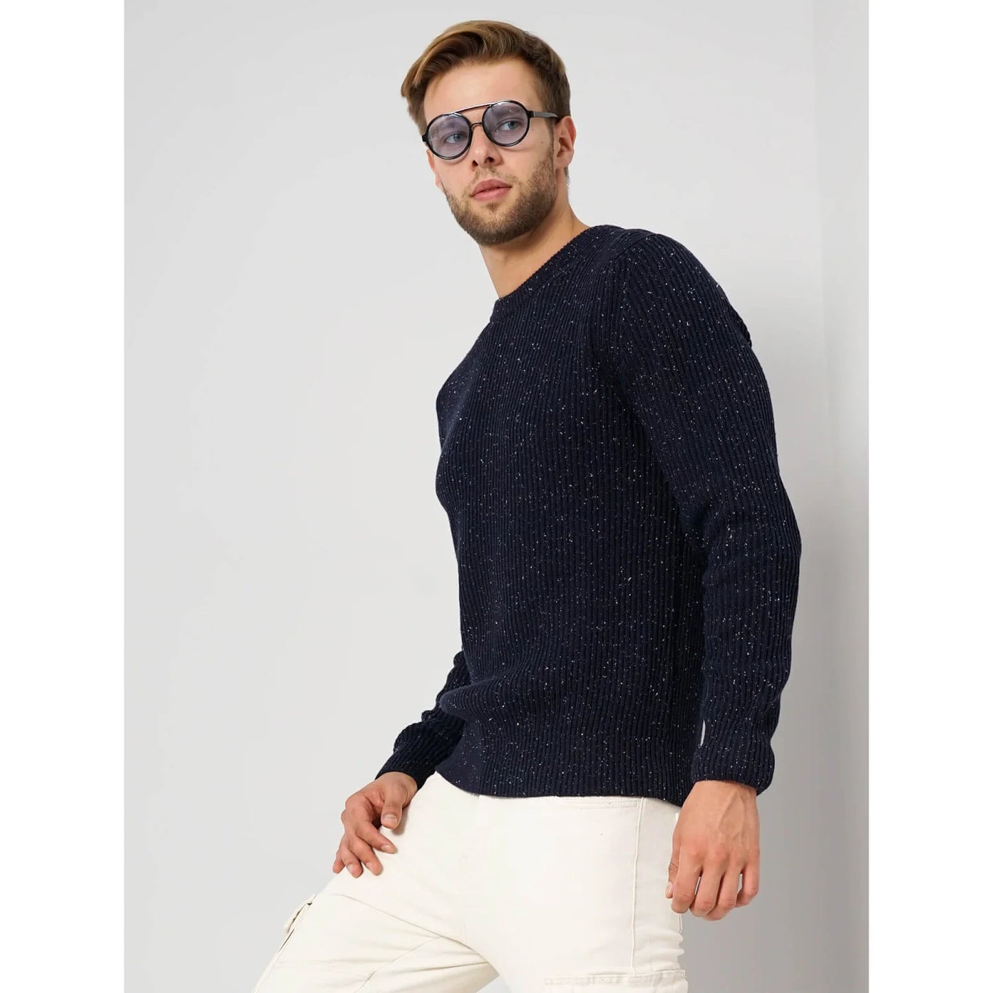 Cream Textured Cotton Blend Sweater