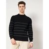 Celio* Striped Regular Fit Cotton-Blend Black Sweater
