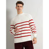 Celio* Striped Regular Fit Cotton-Blend White Sweater