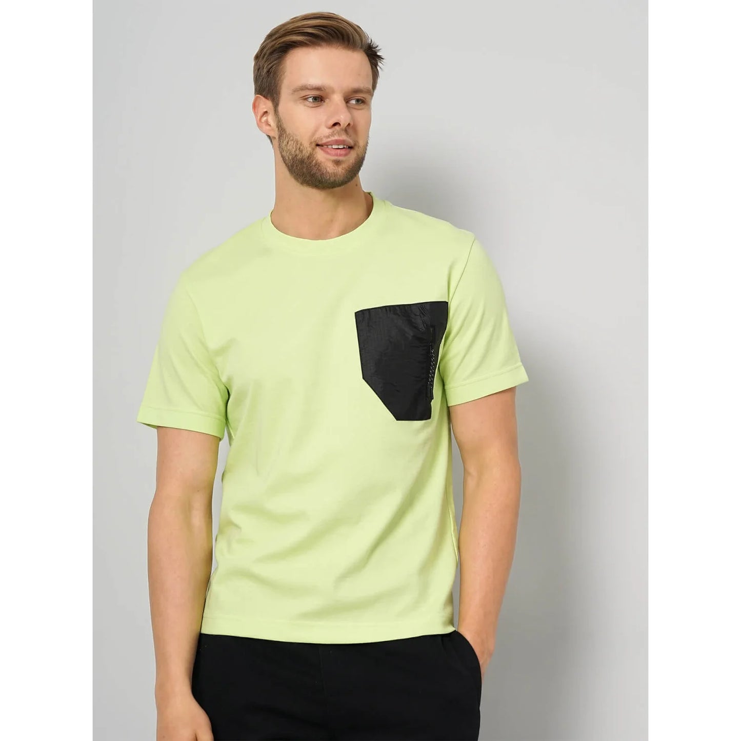 Cream Solid Cotton Blend T-shirt