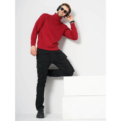 Red Solid Cotton Blend Sweatshirt