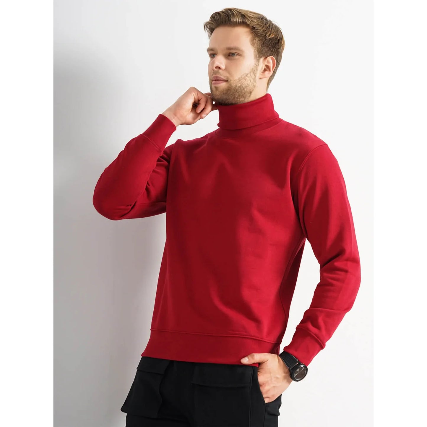 Red Solid Cotton Blend Sweatshirt