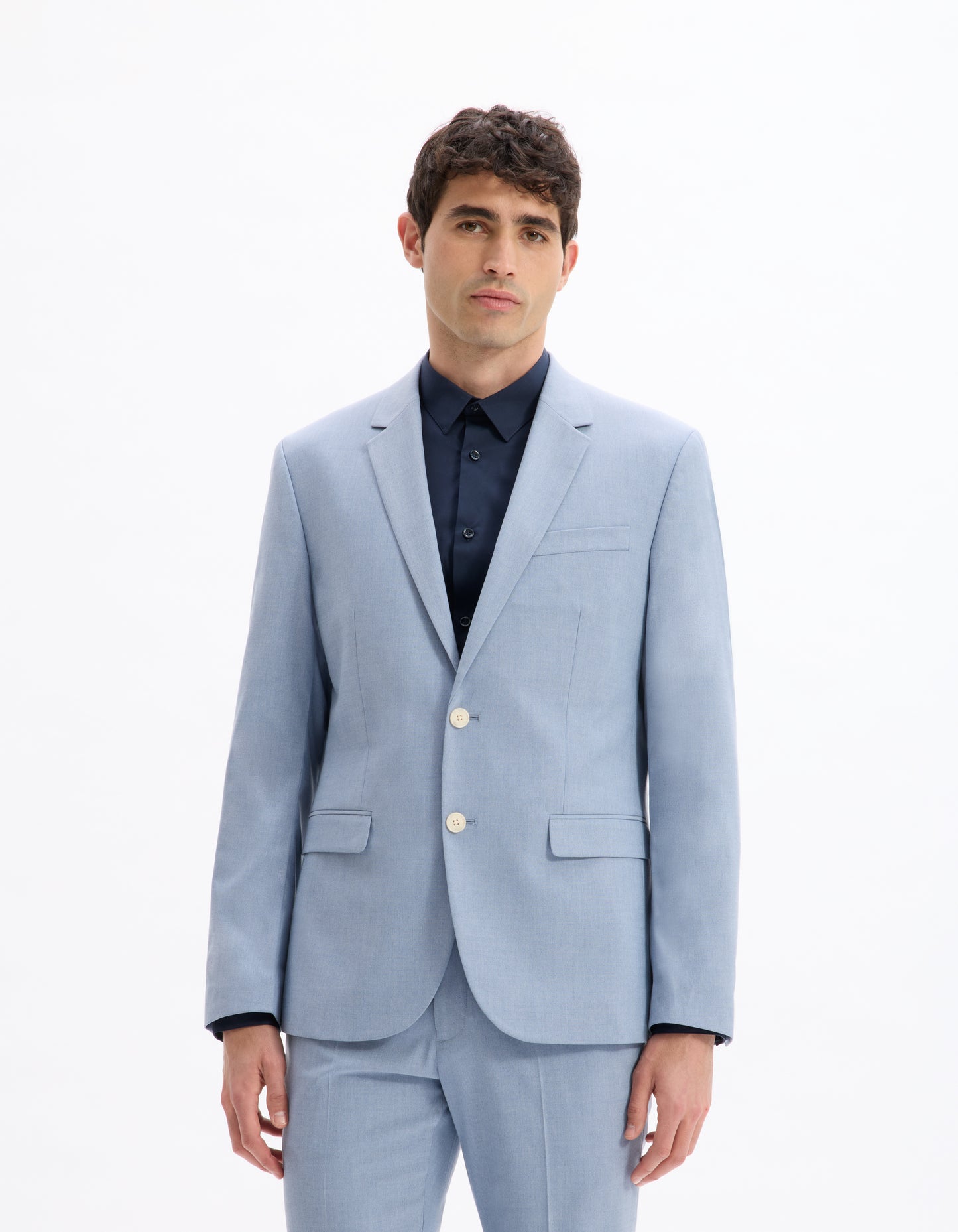 Celio* Men Blue Solid Slim Fit Polyester Blend Jacket