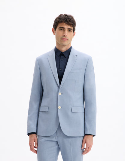 Celio* Men Blue Solid Slim Fit Polyester Blend Jacket