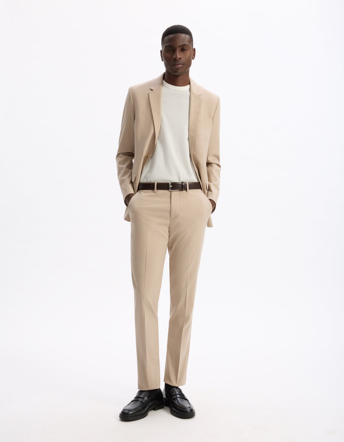 Celio* Men Beige Solid Slim Fit Polyester Blend Jacket
