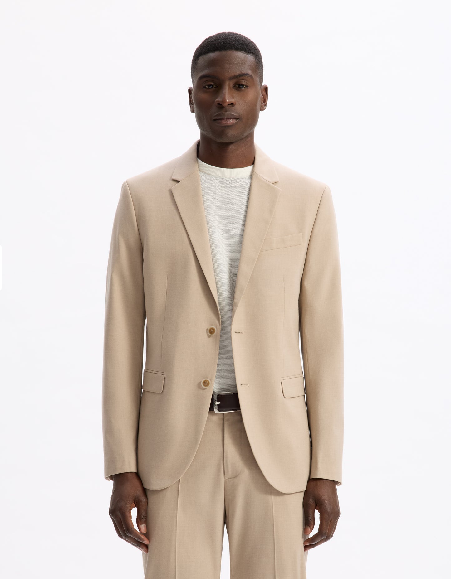 Celio* Men Beige Solid Slim Fit Polyester Blend Jacket