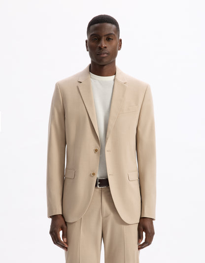 Celio* Men Beige Solid Slim Fit Polyester Blend Jacket