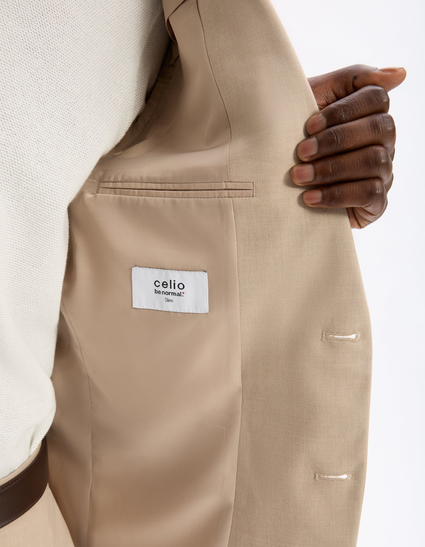 Celio* Men Beige Solid Slim Fit Polyester Blend Jacket